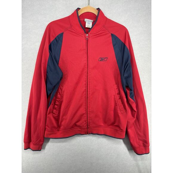 Reebok Zip-Up Red/Navy Polyester Track Jacket Mens Sz L - Picture 1 of 7